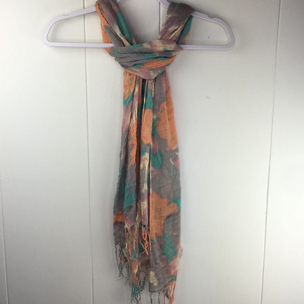 Soft Abstract Floral Mint Aqua Peach Mauve Loose Weave Neck Scarf